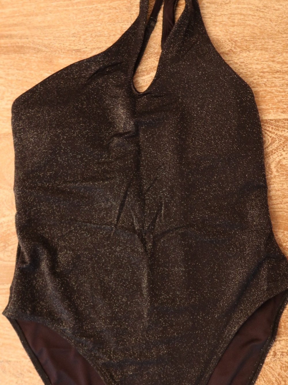 Women Shimmer Black One Piece Swimsuit Size L